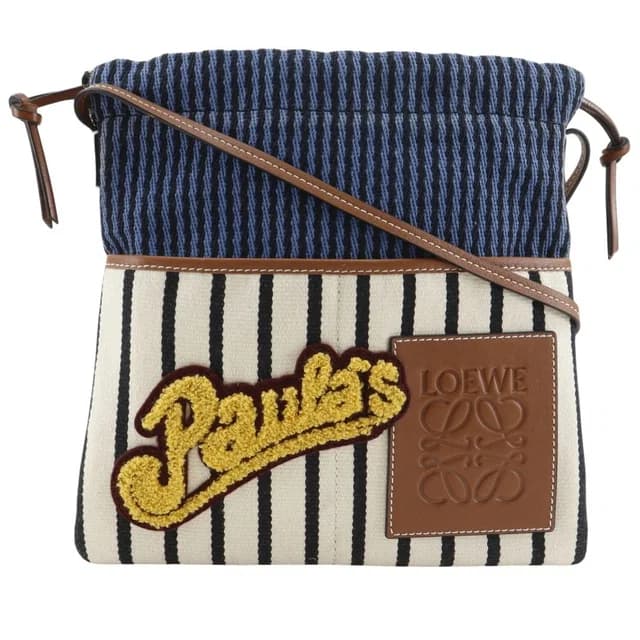 Loewe Paula Ibiza Stripe Canvas Blue White Shoulder Bag in White Canvas from The Reluxe, photo 1 of 1