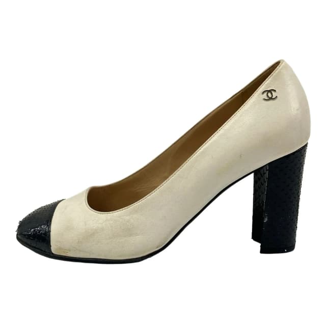 Chanel Pumps White Black CC Logo Lambskin Heels in Black Lambskin from The Reluxe, photo 1 of 1