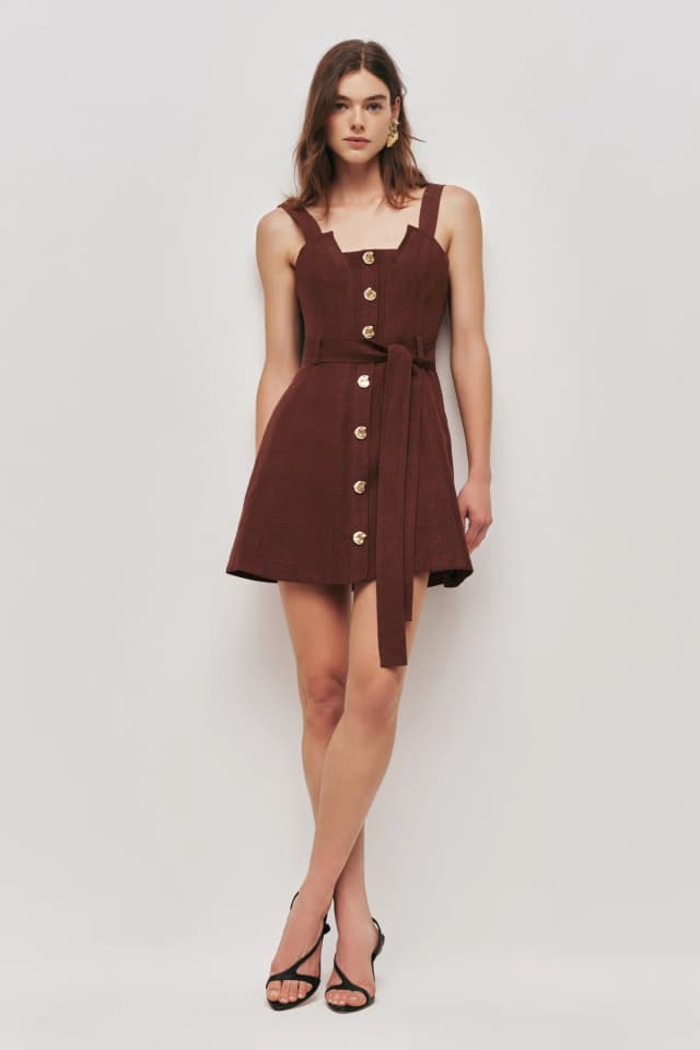 AJE Manon Mini Dress in CHOCOLATE, image 1 of 1 from Aje