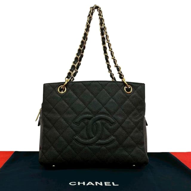 Chanel And Quilted CC Logo Caviar Leather Shoulder Bag Tote Black in Black Caviar leather from The Reluxe, photo 1 of 1