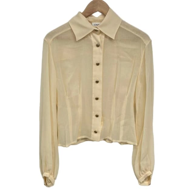 Chanel Long Sleeve Shirt Blouse M Ivory Sheer in White from The Reluxe, photo 1 of 1