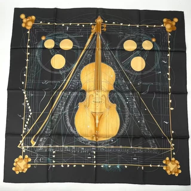 Hermès Scarf Silk Carre 90 Music Played By Spheres la Musique Des Black in Black Silk from The Reluxe, photo 1 of 1