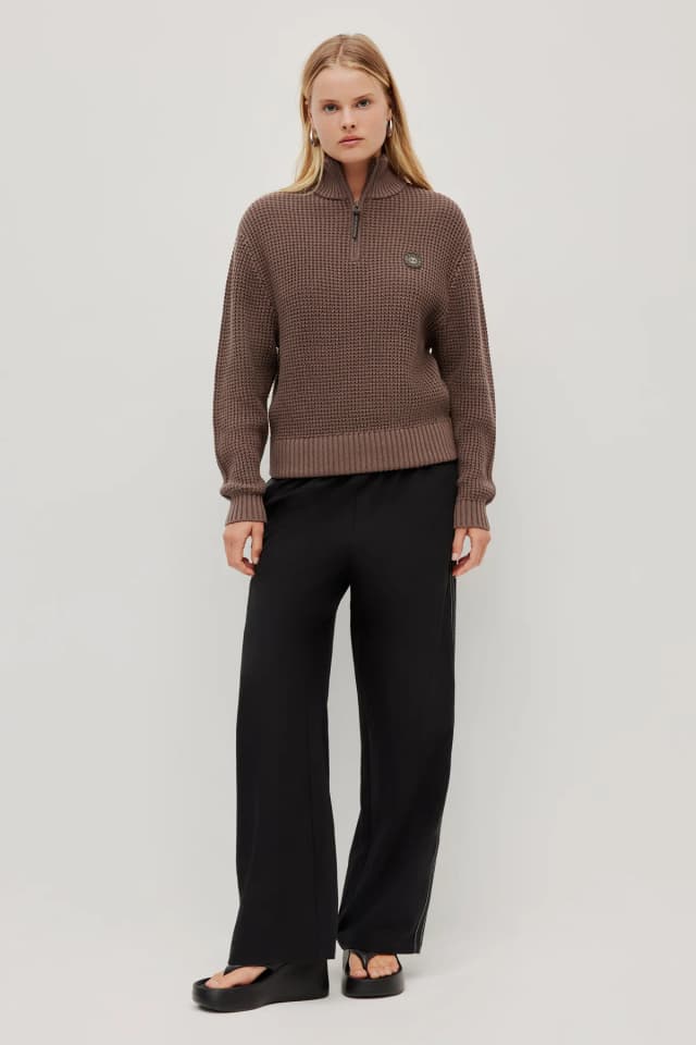 Athletica 1/4 Zip Waffle Knit Jumper in MOCHA, image 1 of 1 from Aje