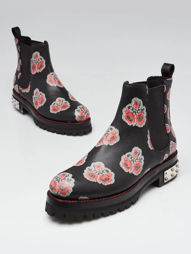 Alexander McQueen Flower Print Chelsea Ankle Boots Size 6/36.5 in Black Leather from Yoogis, photo 1 of 1