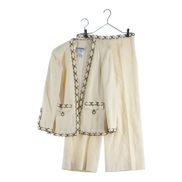 Chanel Chain Decoration Silk Jacket Trousers Long Pants Set Suit Ivory in White Silk from The Reluxe, photo 1 of 1