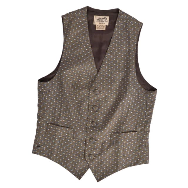 Hermès Vintage Vest Gilet All Over Print Top Silk Khaki Green 46 in Green Silk from The Reluxe, photo 1 of 1