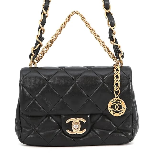 Chanel Chain Shoulder Bag CC Logo Quilted 20 Leather Black in Black Leather from The Reluxe, photo 1 of 1