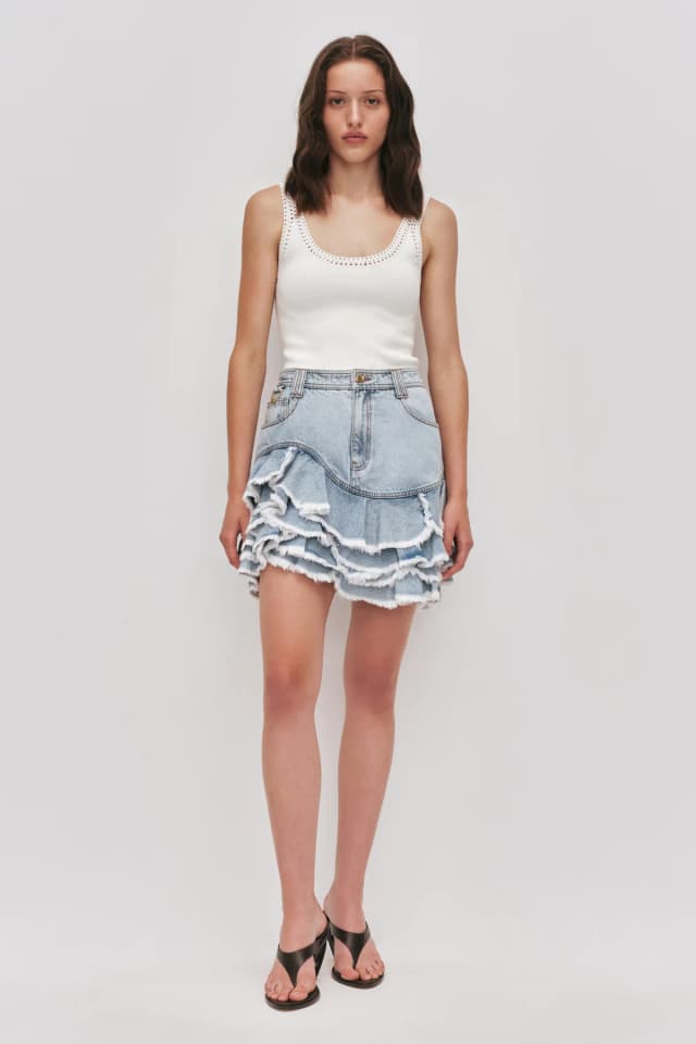 AJE Tia Ruffle Mini Skirt in SEASALT, image 1 of 1 from Aje