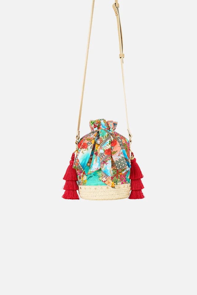 Camilla eBoutique TIE TOP BUCKET BAG WITH TASSELS MEET ME IN MALLORCA, image 1 of 1 from CAMILLA