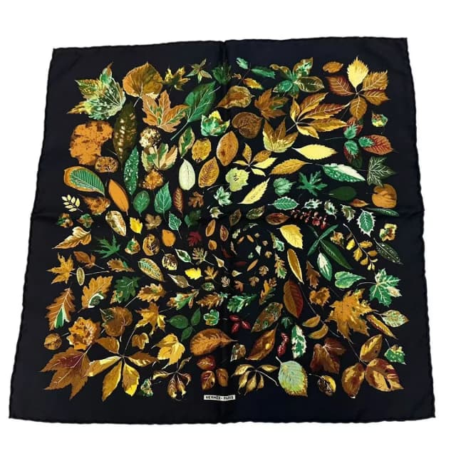 Hermès Scarf Silk Carre 45 Tourbillon Fallen Leaves Swirl Black in Black Silk from The Reluxe, photo 1 of 1