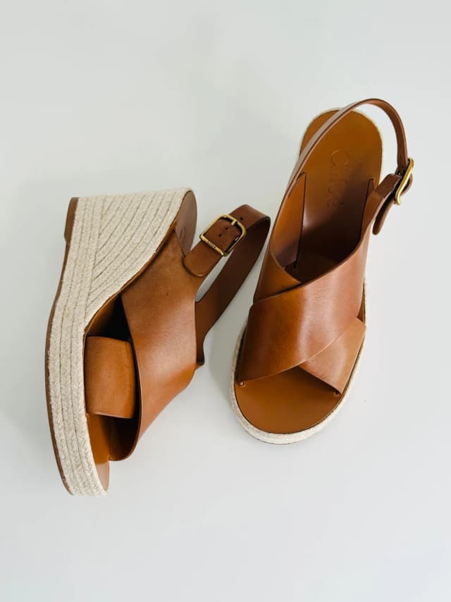 Chloé Pary Espadrille Wedge Sandals - Size 40 in Leather from Edit Second Hand, photo 1 of 1