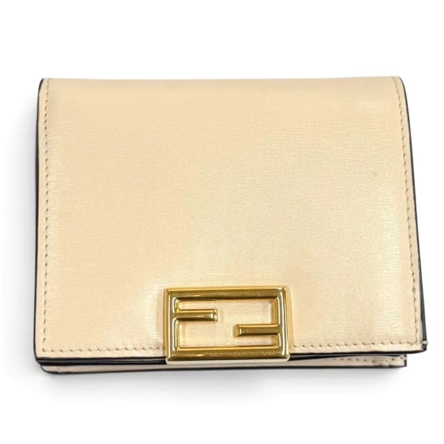 Fendi FF Lining Pecan Leather Small Wallet Bifold Beige Gold in Beige Leather from The Reluxe, photo 1 of 1