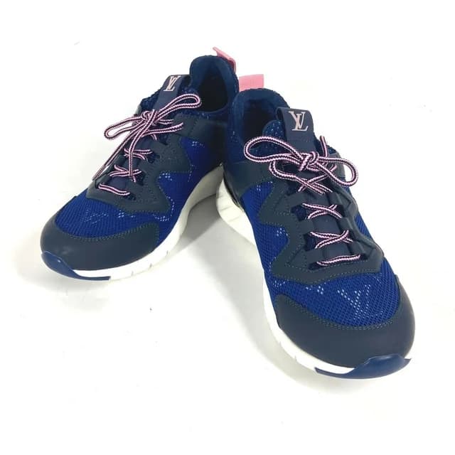 Louis Vuitton Monogram Logo Shoes, Mesh Sneakers, Leather/Mesh, Women's, Blue, Like New in Blue/Pink Leather from Elady, photo 1 of 1