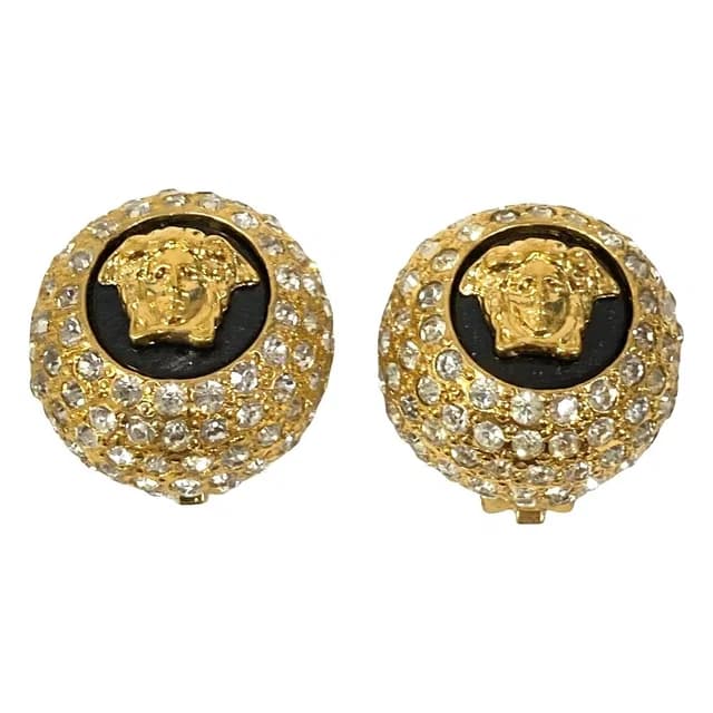 Versace Gianni Vintage Medusa Rhinestone Huge Earrings Gold Plated in Gold from The Reluxe, photo 1 of 1
