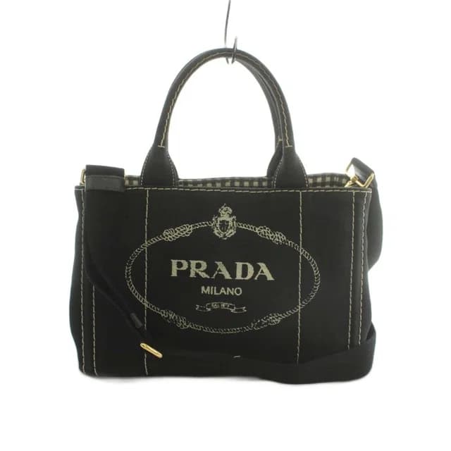 Prada 2-Way Canapa Shoulder Bag Tote Canvas Logo Print Black in Black Canvas from The Reluxe, photo 1 of 1