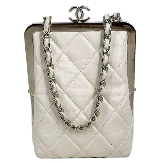 Chanel Kisslock Logo Plexiglass Quilted Lambskin Leather Clutch With Chain White in White Lambskin from Dallas Designer Handbags, photo 1 of 1