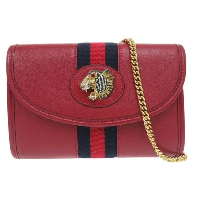 Gucci Rajah Web Stripe Chain Shoulder Bag Gold Leather Canvas Red Navy in Red Canvas from The Reluxe, photo 1 of 1