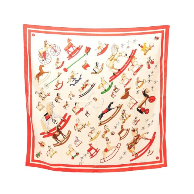 Hermès Scarf Carre 90 Raconte Moi le Cheval White Red Silk in White Silk from The Reluxe, photo 1 of 1