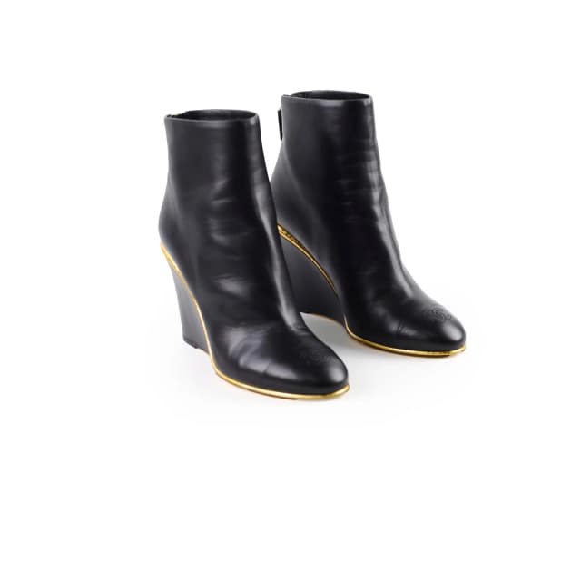 Chanel Cap Toe Wedge Boots in Black Lambskin from The Purse Affair, photo 1 of 1