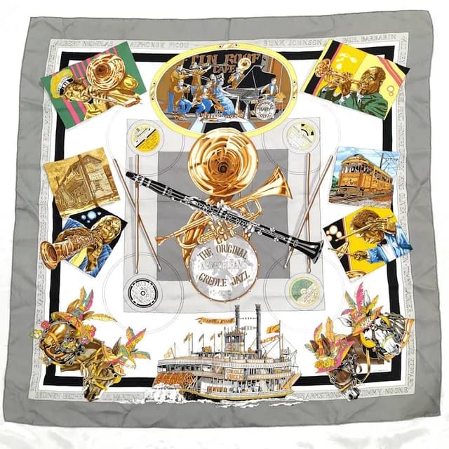 Hermès Large Scarf Carre 90 the Original New Orleans Creole Jazz Silk in Silk from The Reluxe, photo 1 of 1