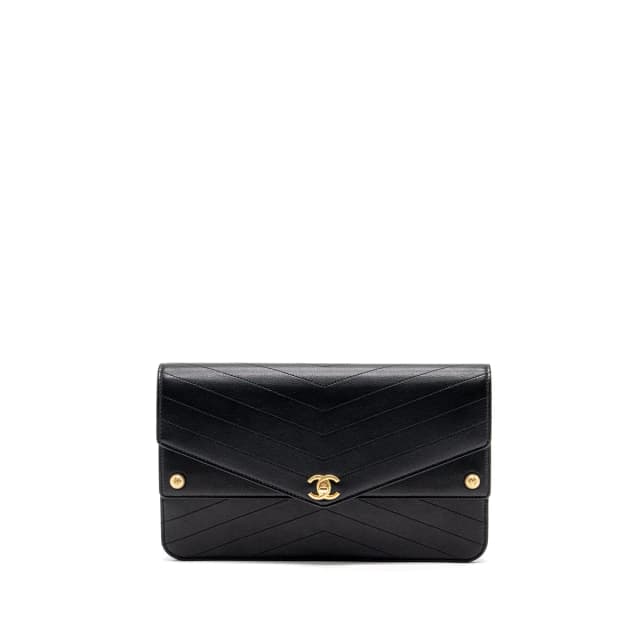 Chanel Voyage Chevron Clutch Calfskin Black GHW in Black Calfskin from EMIER, photo 1 of 1