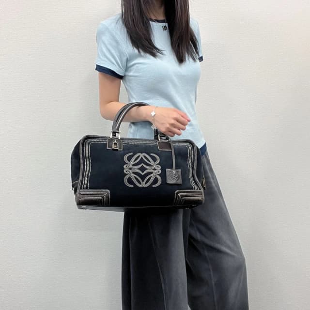 Loewe Anagram Amazona 36 Handbag Suede Leather Navy Dark Brown Vintage in Brown Suede from The Reluxe, photo 1 of 1