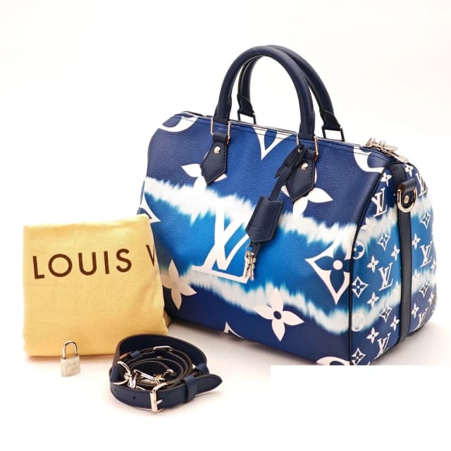 Louis Vuitton Speedy Bandouliere Bag Handbag Blue White Bag Shoulder in White Coated canvas from The Reluxe, photo 1 of 1