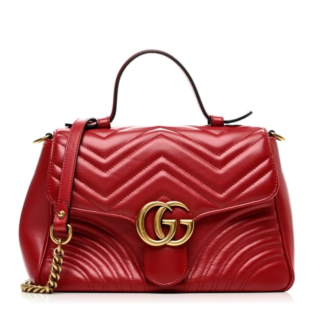 Gucci GG Marmont Small Top Handle Calfskin Matelasse Leather Bag - Hibiscus Red in Red Calfskin from H&T, photo 1 of 1