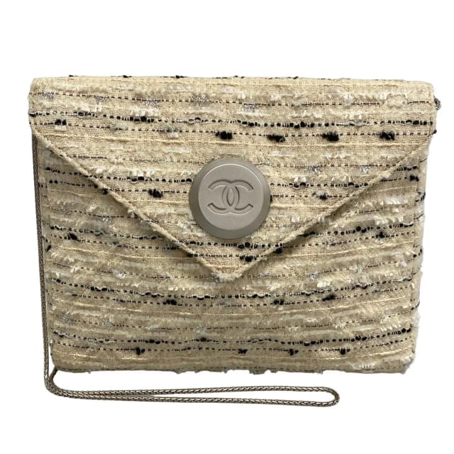 Chanel Shoulder Bag Quilted Beige Silver Multi Chain in Beige Tweed from The Reluxe, photo 1 of 1