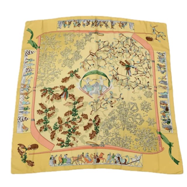 Hermès Carre 90 Neige D'antan Last Year's Snow Yellow 100% Silk Scarf in Yellow Silk from The Reluxe, photo 1 of 1