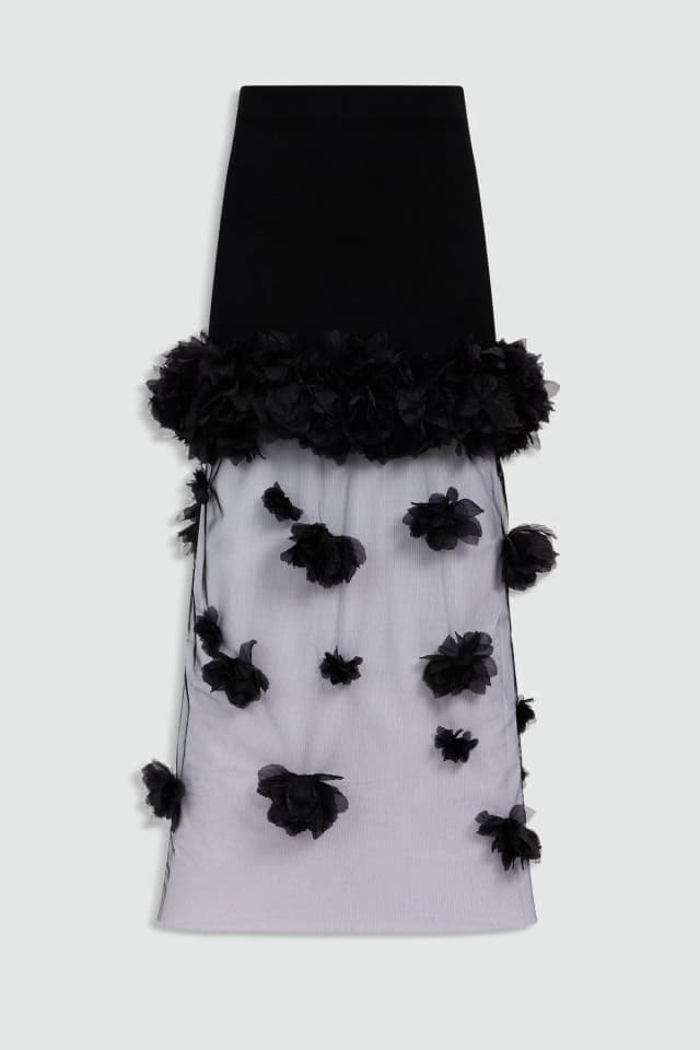 AJE Fleura Knit Midi Skirt in BLACK, image 1 of 1 from Aje