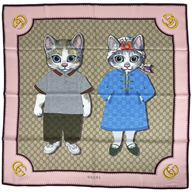 Gucci Scarf GG Pattern Yuko Higuchi Silk Pink Beige Multicolor in Beige Silk from The Reluxe, photo 1 of 1