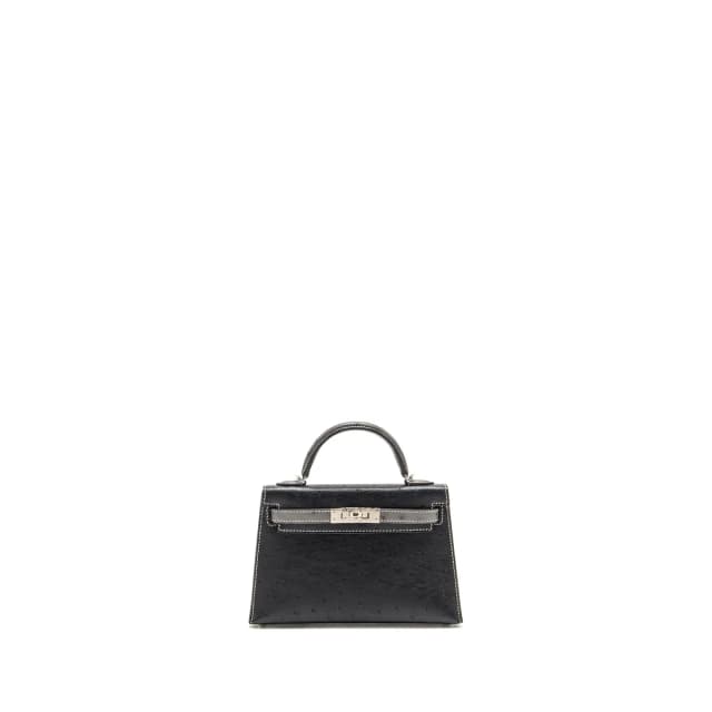 Hermès Mini Kelly II Special Order Ostrich Black / Graphite SHW Stamp W in Black Ostrich from EMIER, photo 1 of 1
