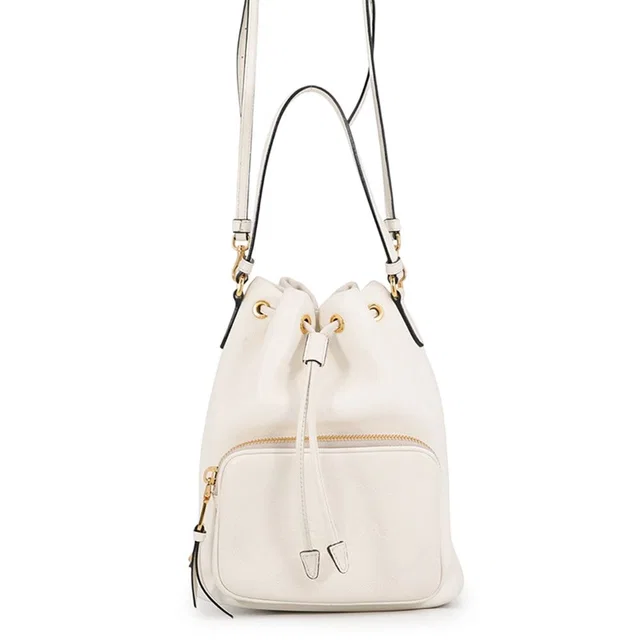 Prada Duet Triangle Logo Drawstring Leather 2-Way Shoulder Bag White in White Leather from The Reluxe, photo 1 of 1