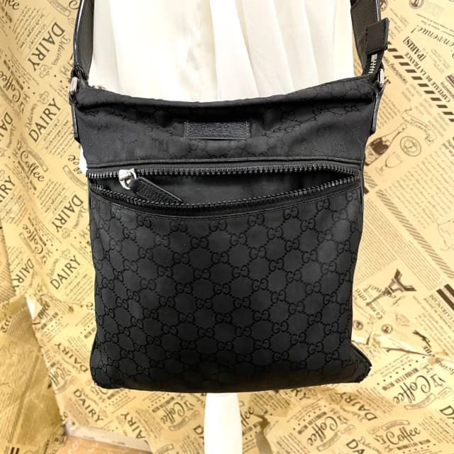 Gucci Shoulder Bag GG Nylon Messenger Black in Black Nylon from The Reluxe, photo 1 of 1