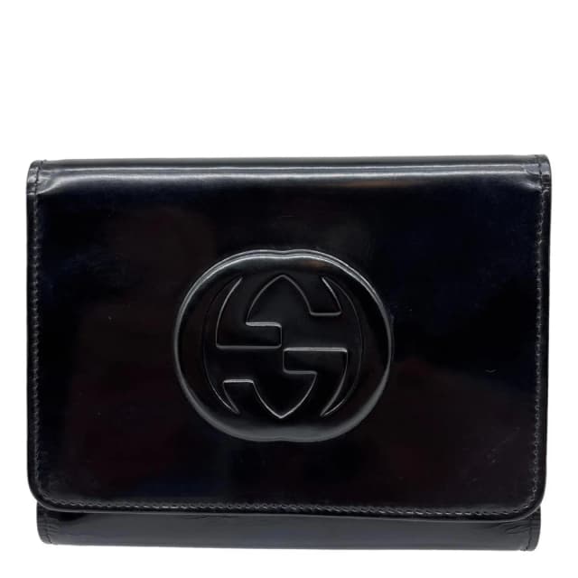 Gucci Interlocking G Logo Vintage Patent Leather Compact Men's Wallet Black in Black Patent leather from Dallas Designer Handbags, photo 1 of 1