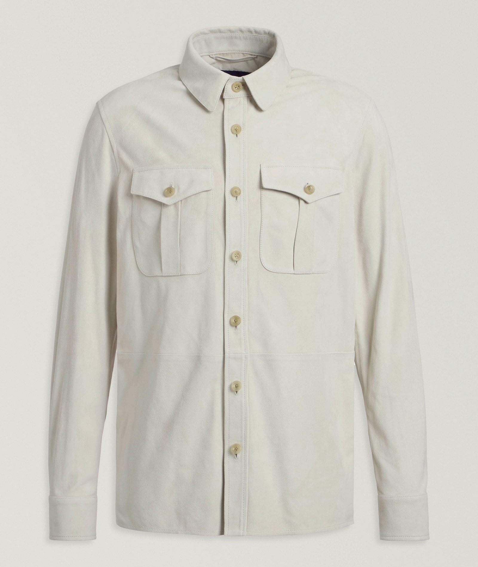 Ralph Lauren Purple Label Barron Suede Overshirt in Beige Suede, image 1 of 1 from Harry Rosen
