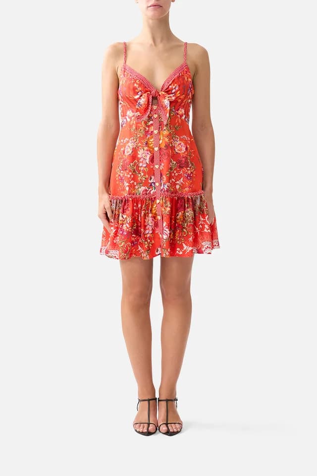Camilla eBoutique TIE FRONT SHORT DRESS WITH HEM RUFFLE OLÉ OLÉ, image 1 of 1 from CAMILLA