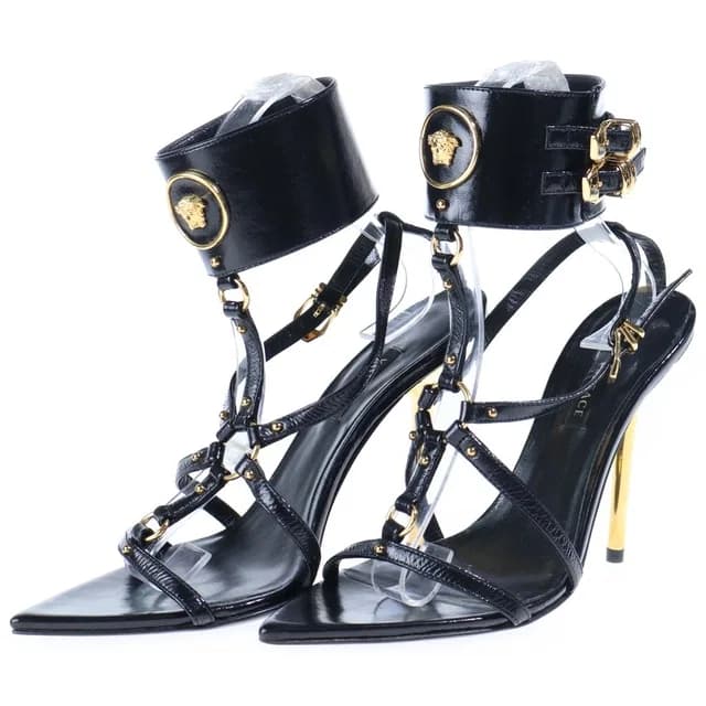 Versace Medusa Leather Sandals Black in Black Leather from The Reluxe, photo 1 of 1