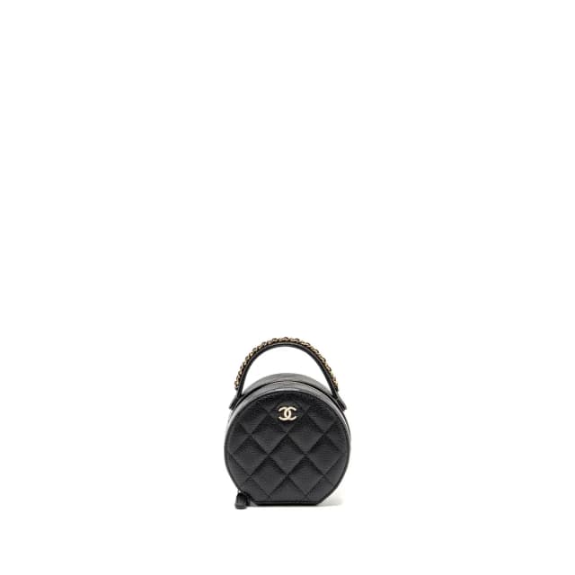 Chanel Top Handle Round Vanity Jewellery Box Caviar Black LGHW (Microchip) in Black Caviar leather from EMIER, photo 1 of 1
