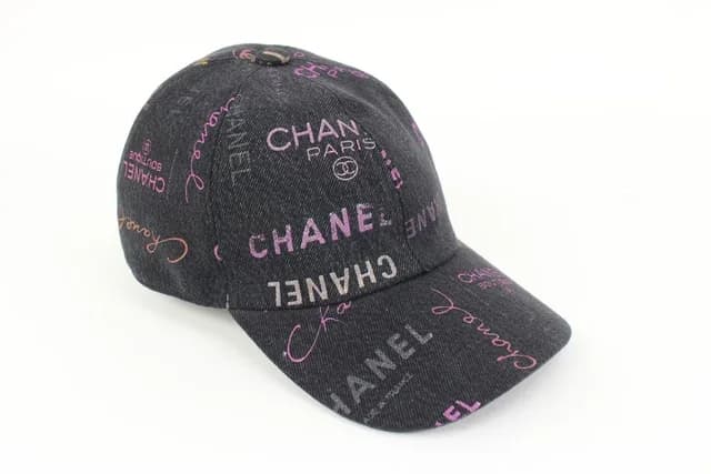 Chanel 22P Black Denim x Pink CC Logo All Over Baseball Cap in Black Denim from Bagriculture, photo 1 of 1
