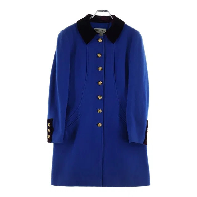 Chanel 96A Gripoix Button Velour Paneled Wool Soutien Collar Coat Blue in Blue Wool from The Reluxe, photo 1 of 1