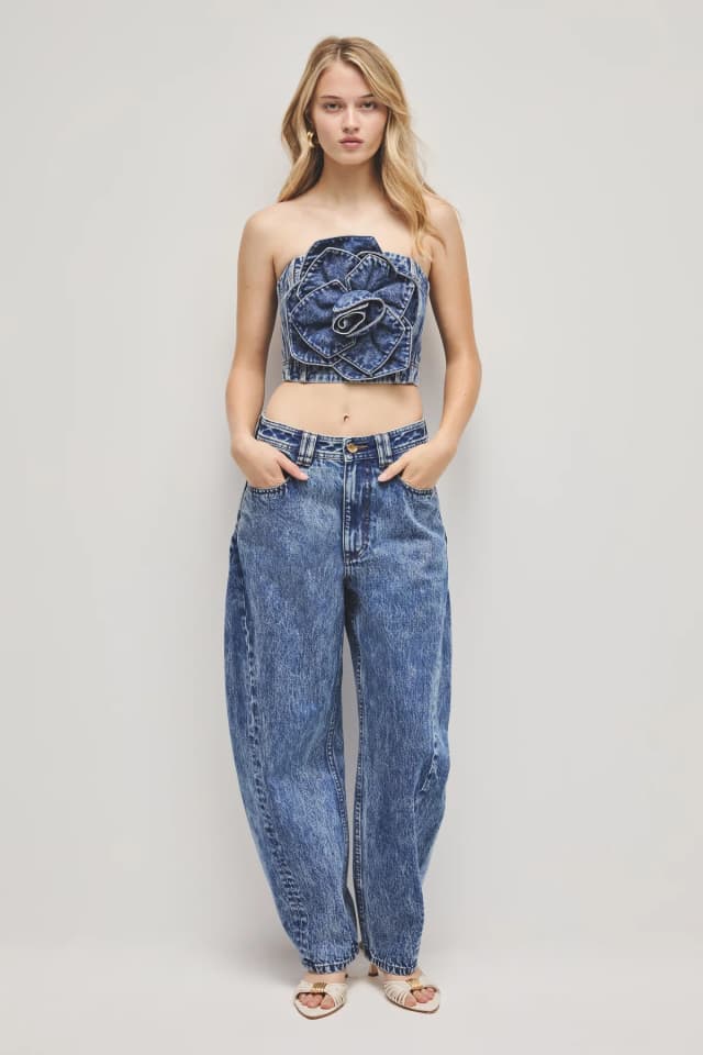 AJE Angelina Denim Bustier in BLUE RINSE, image 1 of 1 from Aje