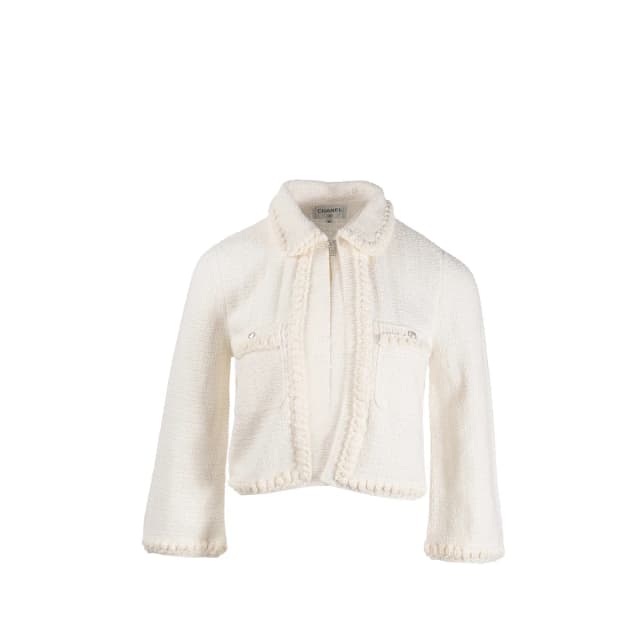 Chanel Size 36 25P Tweed Jacket Cotton/Silk White in White Tweed from EMIER, photo 1 of 1