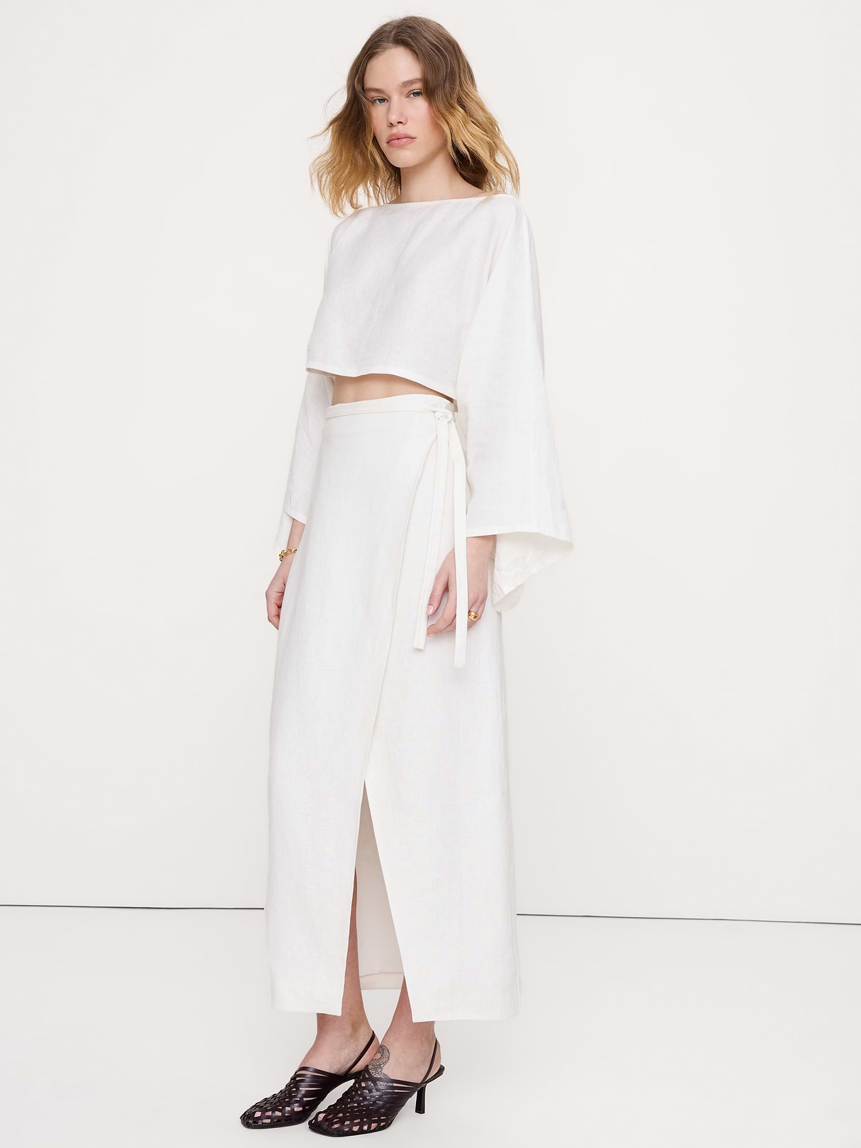 Linen Wrap Maxi Skirt in Magnolia Flower Ivory, image 1 of 1 from Banana Republic (Canada)