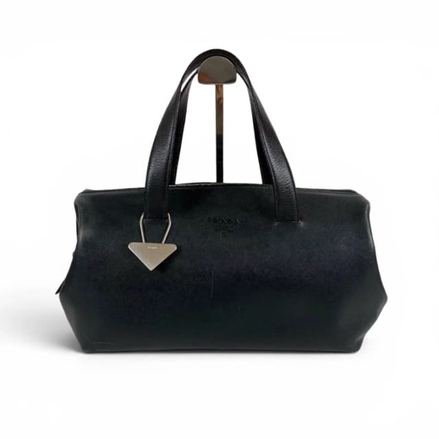 Prada Triangle Logo Key Ring Mini Boston Bag Top Handle in Saffiano leather from The Reluxe, photo 1 of 1