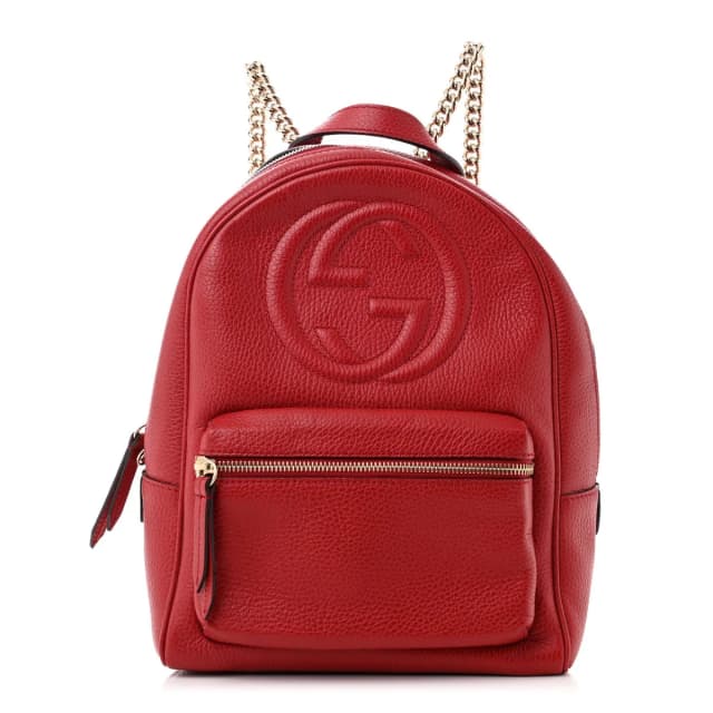 Gucci Soho Chain Backpack Pebbled Calfskin Leather Bag - Hibiscus Red in Red Calfskin from H&T, photo 1 of 1