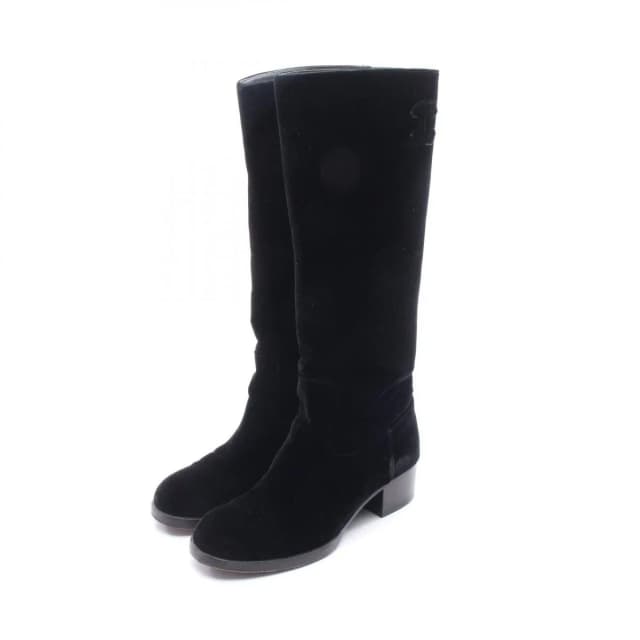 Chanel Boots CC Logo Long Fabric Shoes Suede in Suede from The Reluxe, photo 1 of 1