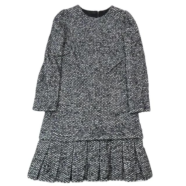 Dolce & Gabbana Dress Long Sleeve Half Knee Length Pleated Skirt 38 Black in Black Tweed from The Reluxe, photo 1 of 1