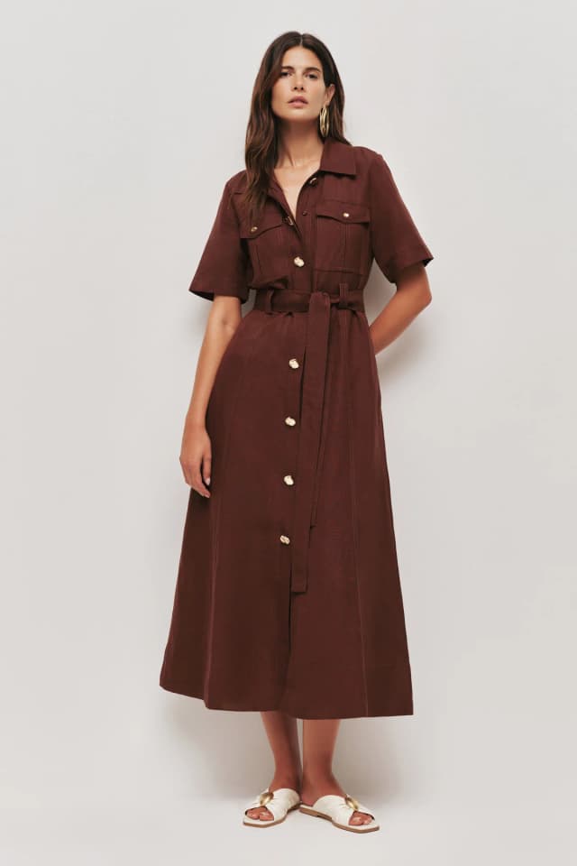 AJE Manon Midi Dress in CHOCOLATE, image 1 of 1 from Aje